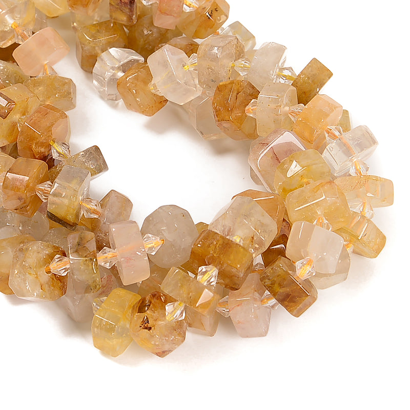 Natural Golden Healer Quartz Faceted Irregular Wheel Beads 8x15mm 15.5''Strand