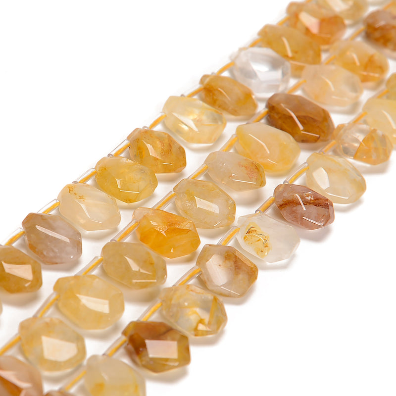 Golden Healer Quartz Faceted Trapezoid Shape Beads 10x12mm-12x15mm 15.5'' Strand