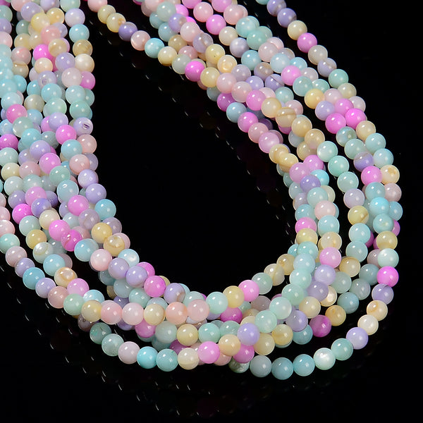 Multi-color MOP Shell Smooth Round Beads Size 3mm 4mm 15.5'' Strand