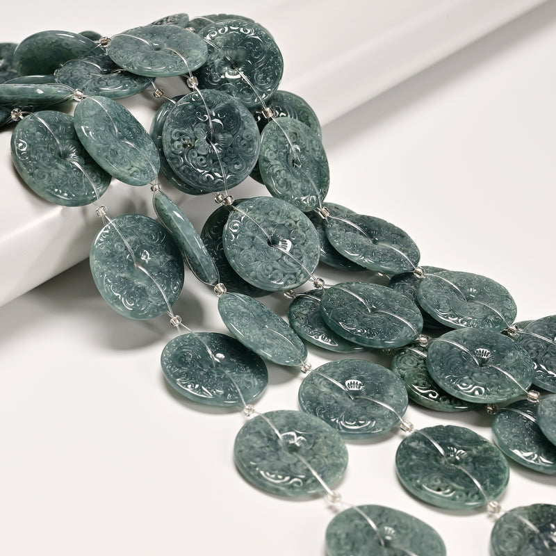 Natural Jadeite Jade Hand Carved Donut Strand Size 27mm Sold by 12 Pieces
