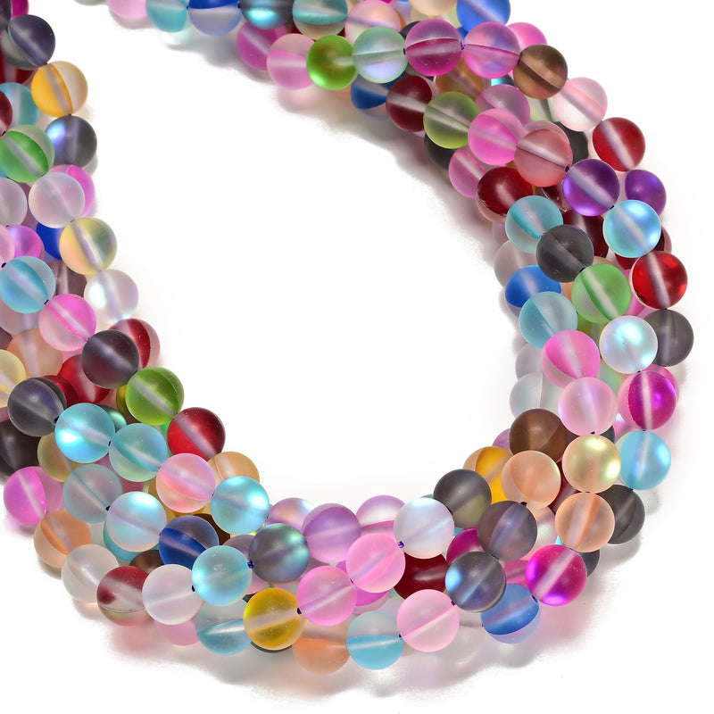 Multi-color Mystic Mermaid Glass Matte Round Beads Size 6mm 8mm 10mm 15.5" Strd