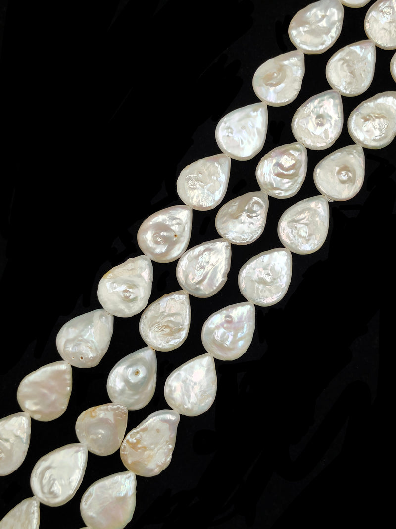 White Fresh Water Pearl Flat Teardrop Shape Beads Size 14x18mm 15.5'' Strand