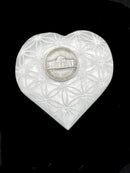 Natural Selenite Crystal Palm Stone Heart Shape Flower of Life Size 2.5" Inches