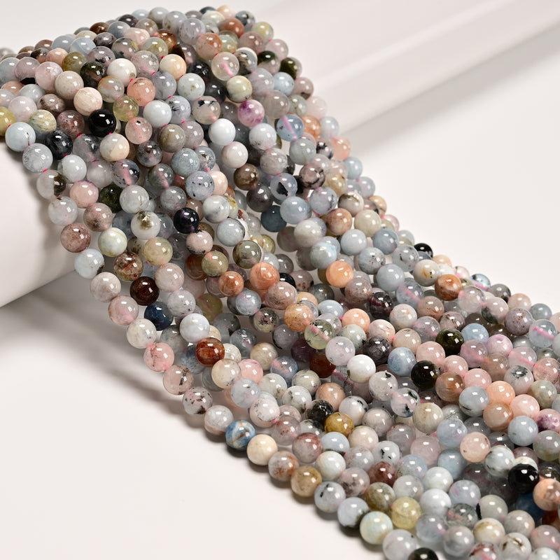 02 Natural Morganite Smooth Round Beads Size 6mm 8mm 15.5" Strand