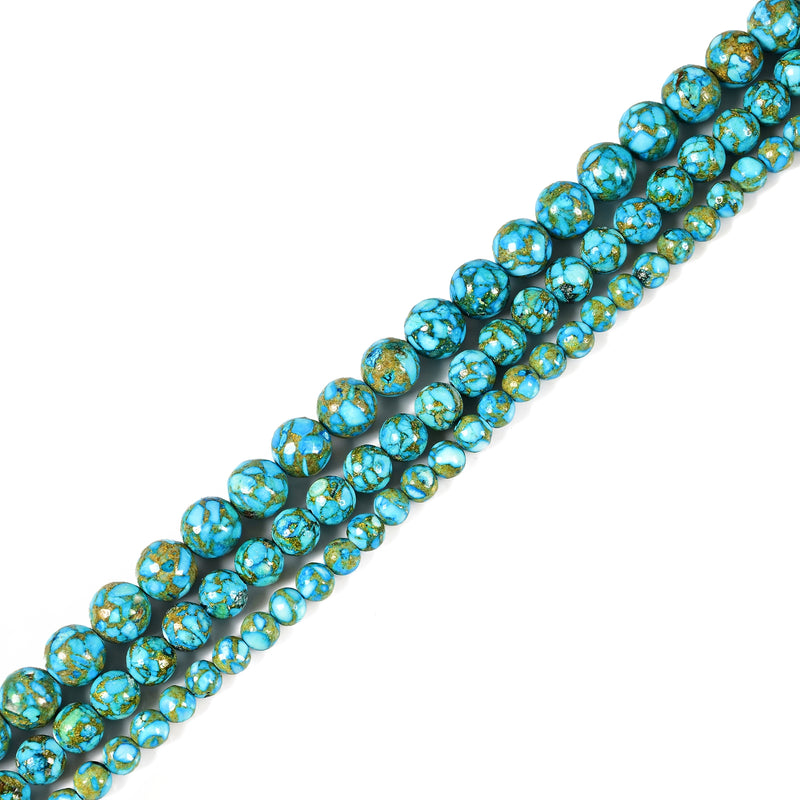 Mohave Copper Light Blue Turquoise Smooth Round Beads 6mm 8mm 10mm 15.5'' Strand