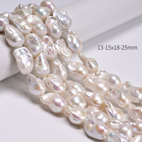 Grade AA Natural White Fresh Water Pearl Baroque Beads 13-15x18-25mm 16" Strand