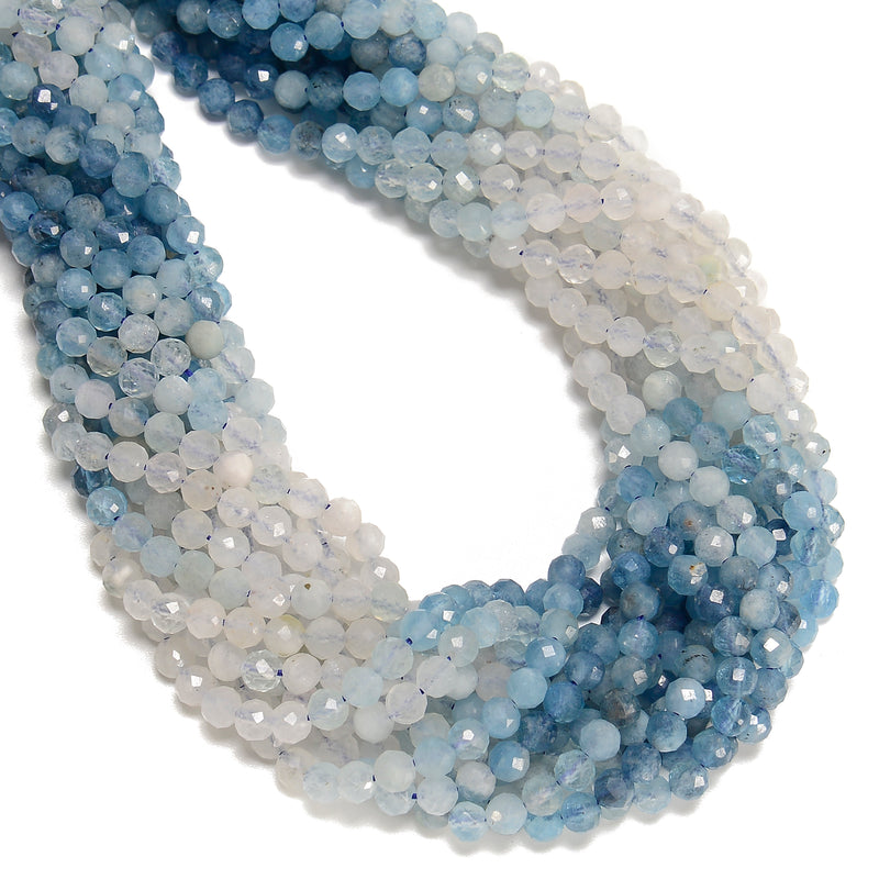 Gradient Natural Aquamarine Faceted Round Beads Size 5mm 15.5'' Strand