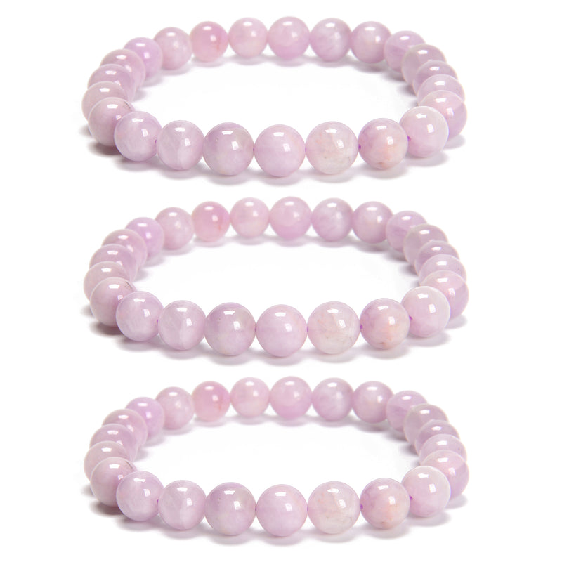 Natural Purple Kunzite Smooth Round Beaded Bracelet 8mm 7.5'' Length 3 PCS/Set