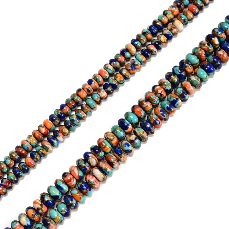Spiny Oyster Lapis Mohave Copper Turquoise Smooth Rondelle Beads 4x6mm 15.5''Str
