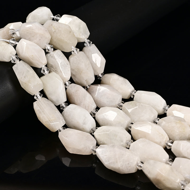 White Moonstone Faceted Rice Nugget Chunk Beads Size 13-15x22-25mm 15.5" Strand