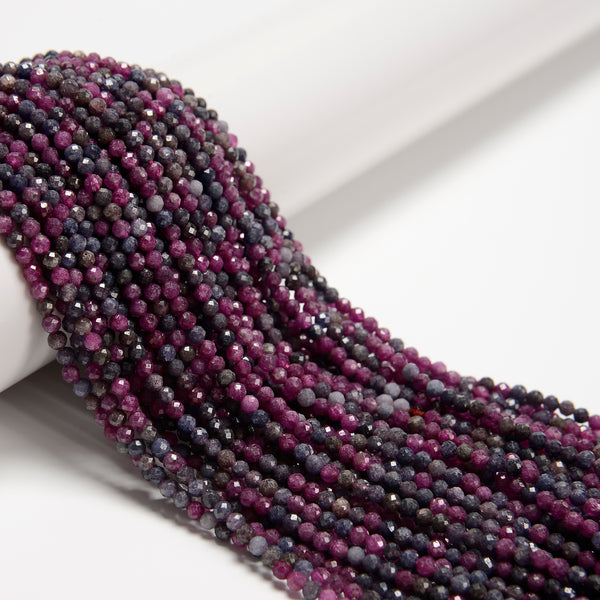Natural Ruby Sapphire Mixed Faceted Round Beads Size 3mm 15.5'' Strand