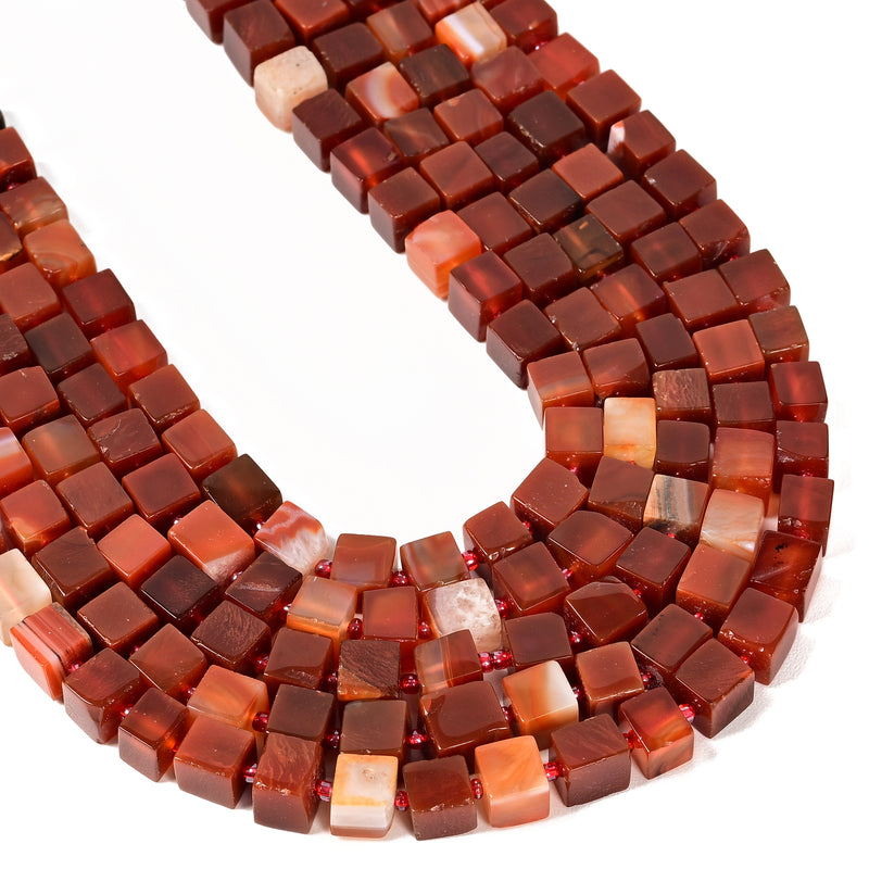 Natural Red Stripe Agate Smooth Cube Beads Size 8-9mm 15.5'' Strand