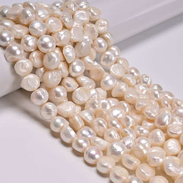 White Fresh Water Pearl Center Drill Nugget Beads Size 12-13mm 14.5" Strand
