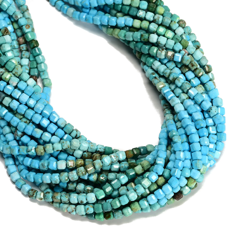Gradient Turquoise Faceted Rubik's Cube Beads Size 3mm 4mm 15.5'' Strand