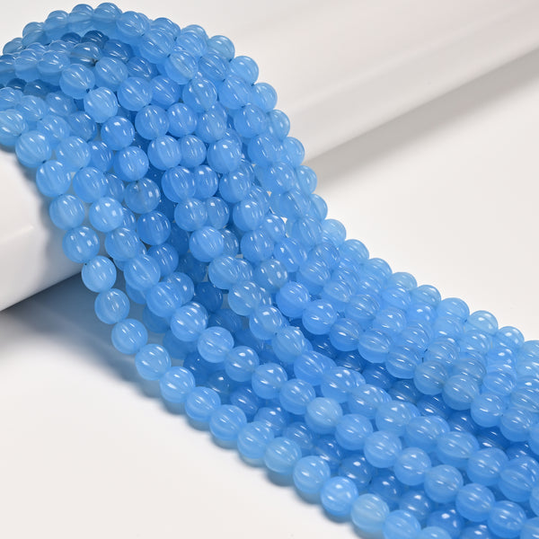 Aquamarine Color Dyed Jade Carved Pumpkin Shape Beads Size 8mm 10mm 15.5" Strand