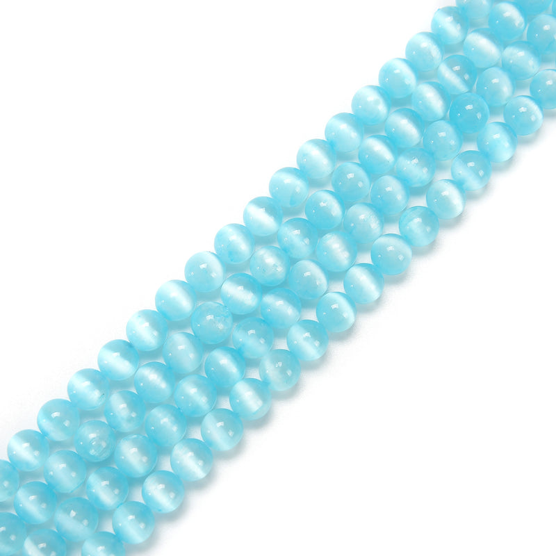 Aqua Blue Color Selenite Smooth Round Beads Size 6mm 8mm 10mm 15.5'' Strand