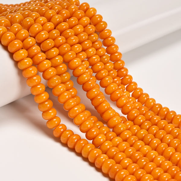 Dark Yellow Color Dyed Jade Smooth Rondelle Beads Size 5x8mm 15.5" Strand