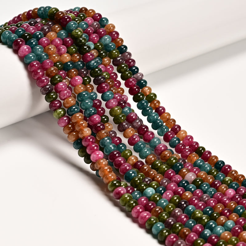 Multi-color Tourmaline Color Dyed Jade Smooth Rondelle Beads 4x6mm 15'' Strand