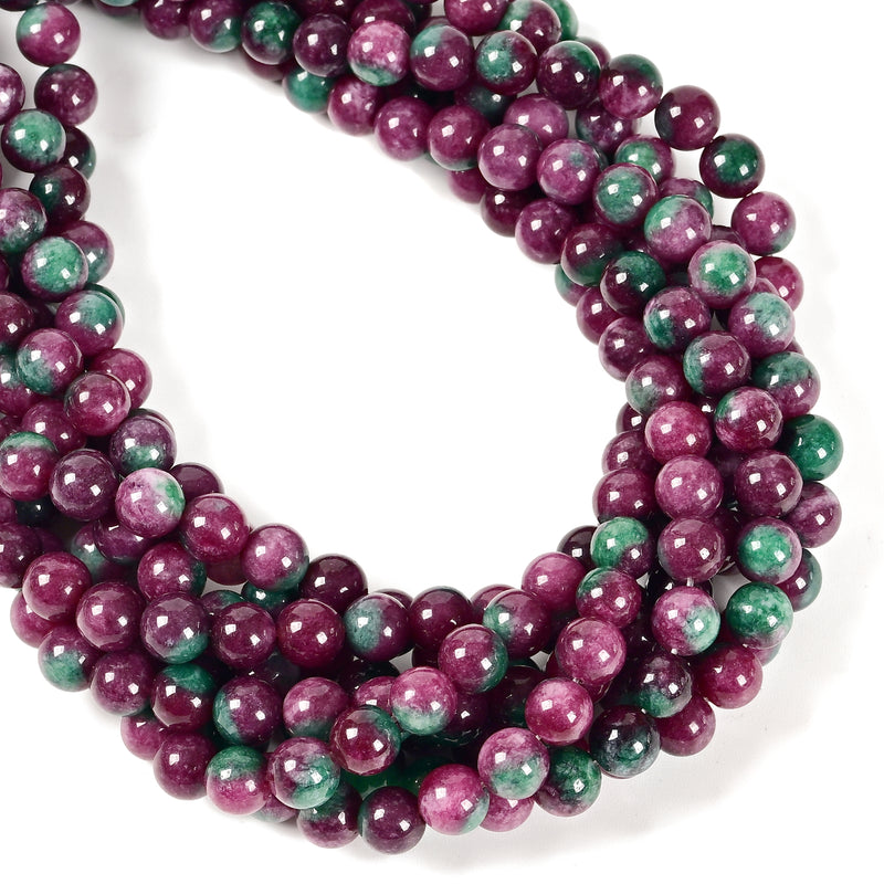 Ruby Zoisite Color Dyed Jade Smooth Round Beads Size 6mm 8mm 10mm 15.5" Strand