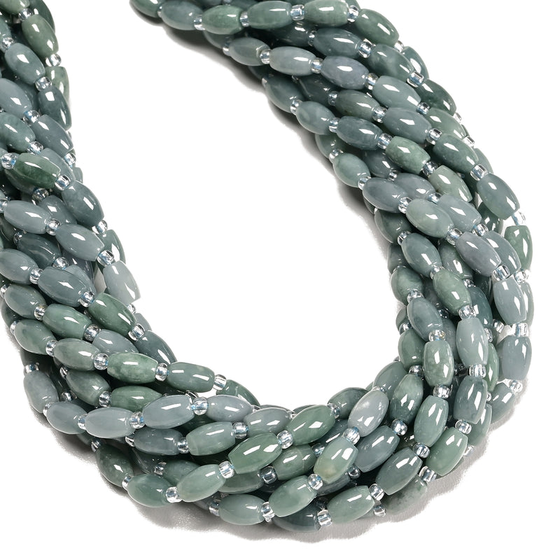 Natural Jadeite Jade Smooth Rice Shape Beads Size 5-6x8-9mm 15" Strand