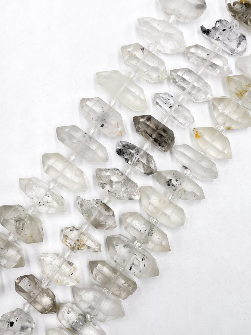Natural Herkimer Diamond Quartz Center Drilled Size 10x18-15x25mm 15.5" Strand