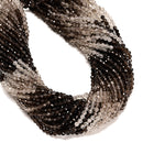 Gradient Natural Smoky Quartz Faceted Round Beads Size 3mm 4mm 15.5" Strand