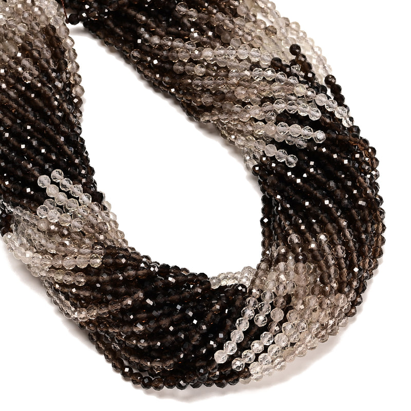 Gradient Natural Smoky Quartz Faceted Round Beads Size 3mm 4mm 15.5" Strand