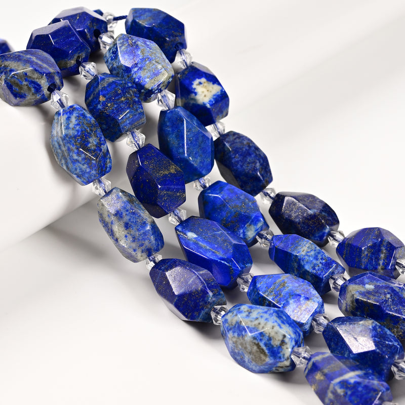 Natural Lapis Faceted Rice Nugget Chunk Beads Size 13-15x18-20mm 15.5" Strand