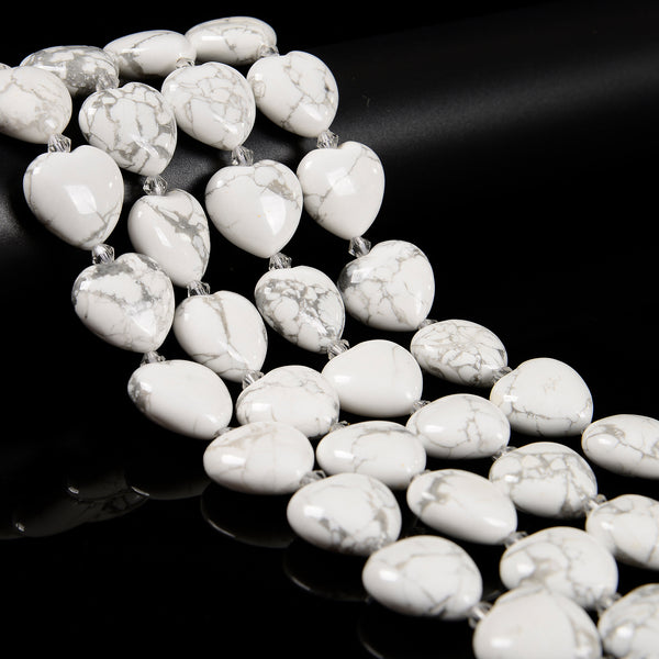Natural White Howlite Heart Shape Beads Size 20mm 15.5'' Strand