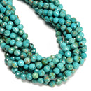 Natural Blue Turquoise Faceted Round Beads Size 8mm 15.5" Strand