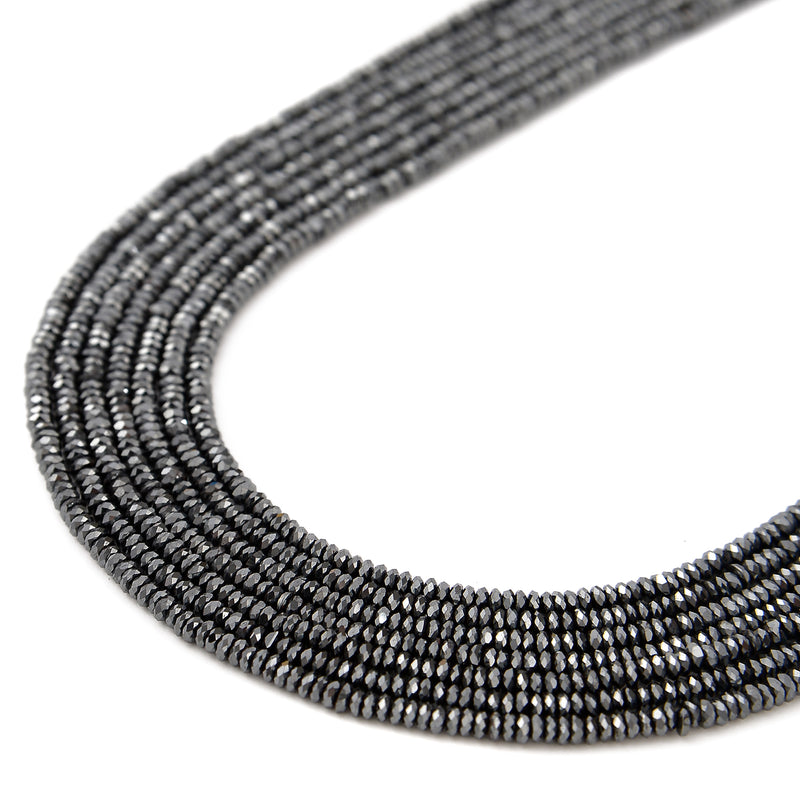 Gray Hematite Faceted Rondelle Beads Size 1x2mm 15.5'' Strand