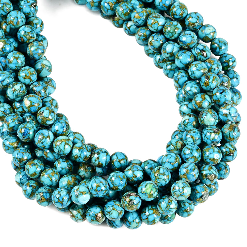 Mohave Copper Light Blue Turquoise Smooth Round Beads 6mm 8mm 10mm 15.5'' Strand