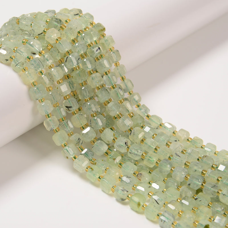 Natural Prehnite Faceted Rubik's Cube Beads Size 6-7mm 15.5" Strand