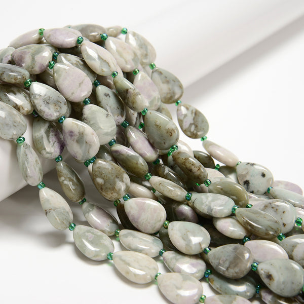 Natural Genuine Green Jade Smooth Flat Teardrop Shape Beads 13x18mm 15.5''Strand