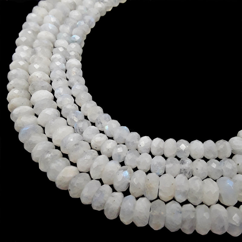 Natural White Rainbow Moonstone Faceted Rondelle Beads 4x6mm 5x8mm 15.5" Strand