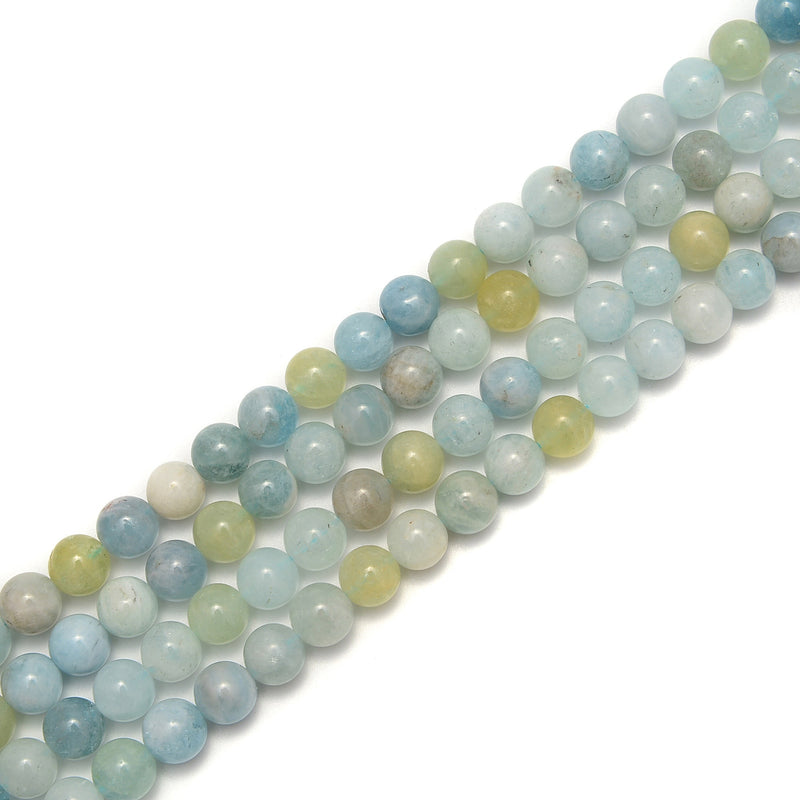 Light Blue Green Aquamarine Smooth Round Beads Size 6mm 10mm 12mm 15.5" Strand