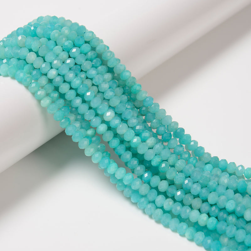 Natural Blue Green Amazonite Faceted Rondelle Beads Size 4x6mm 15.5'' Strand