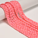 Pink Bamboo Coral Smooth Oval Rice Shape Beads Size 4x8mm 15.5" Strand