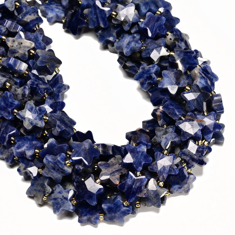 Natural Sodalite Faceted Five-Pointed Star Shape Beads Size 14mm 15.5'' Strand