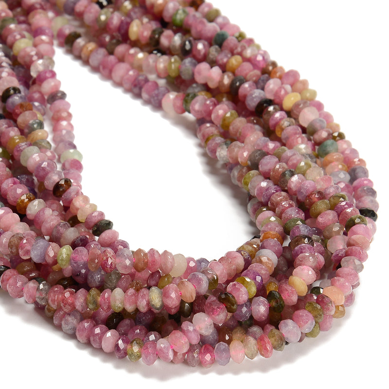 Natural Watermelon Tourmaline Faceted Rondelle Beads Size 3x5mm 15.5'' Strand