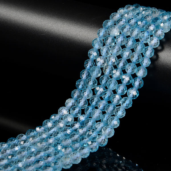 Natural Blue Topaz Faceted Round Beads Size 4mm 5mm 15.5'' Strand