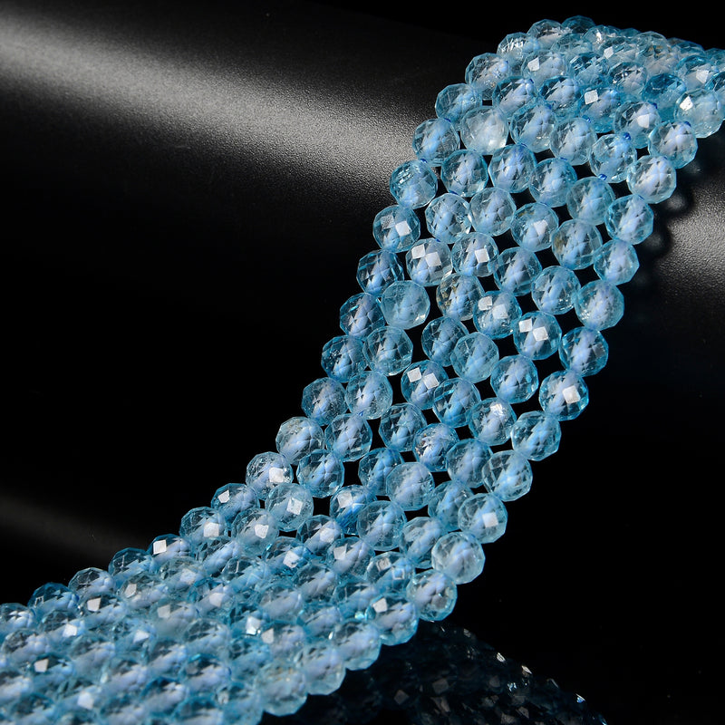 Natural Blue Topaz Faceted Round Beads Size 4mm 5mm 15.5'' Strand