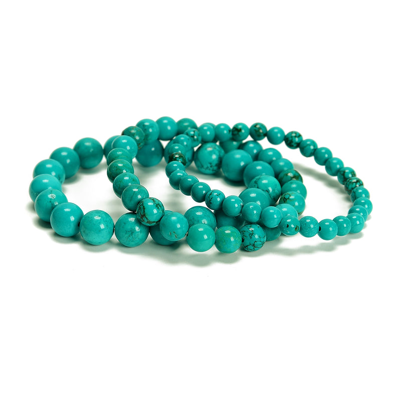 Dark Blue Green Turquoise Smooth Round Beaded Bracelet 6mm 8mm 10mm 7.5'' Length