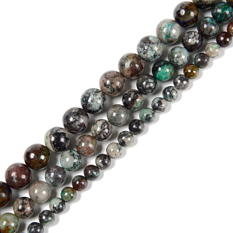 Natural Brown Green Azurite Smooth Round Beads Size 6mm 8mm 10mm 15.5'' Strand