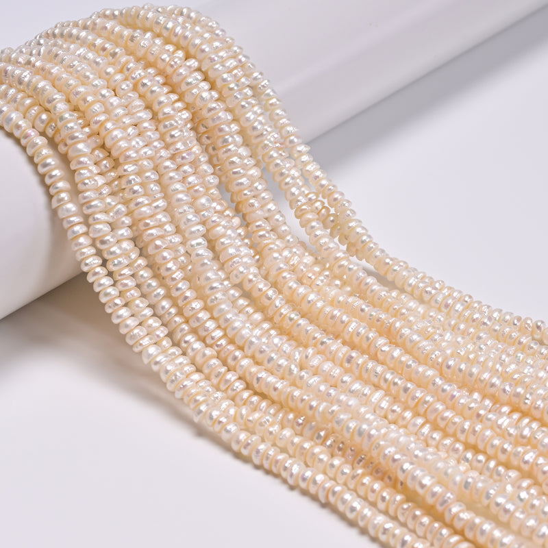 Natural White Fresh Water Pearl Rondelle Button Beads Size 2.5x4mm 14'' Strand