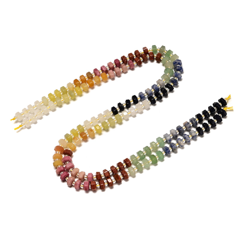 04 Gradient Multi-color Gemstone Hexagonal Rondelle Wheel Beads 3x6mm 15" Strand