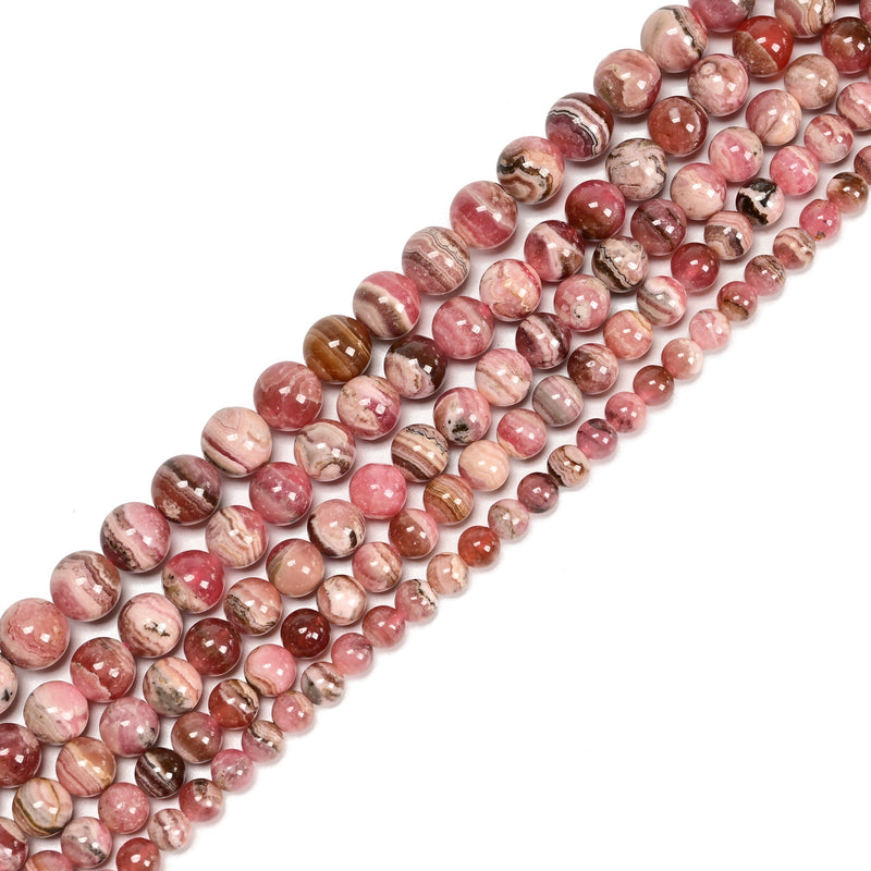 Natural Grade A Rhodochrosite Smooth Round Beads Size 6mm 8mm 10mm 15'' Strand