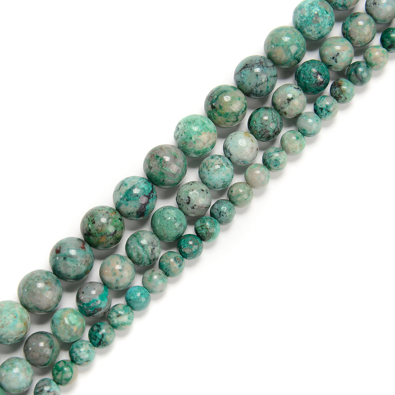 Natural Green Azurite Smooth Round Beads Size 6mm 8mm 10mm 15.5'' Strand