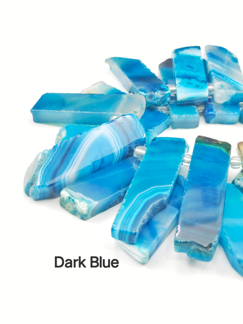 Blue Agate Graduated Slice Stick Points Beads Size 11x20-50mm 15.5" Strand