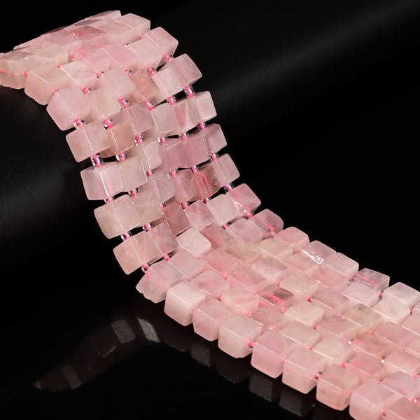 Natural Rose Quartz Smooth Cube Beads Size 8-9mm 15.5'' Strand